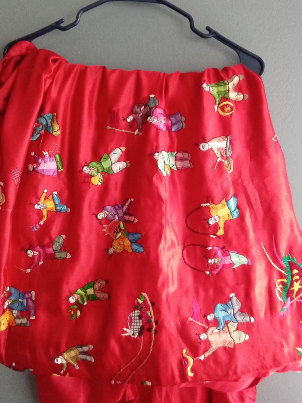 Antique Chinese Silk Red Hand Embroidered Bedding Sheet Set.
